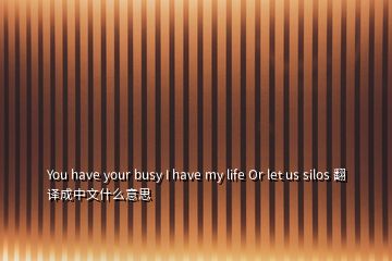 You have your busy I have my life Or let us silos 翻译成中文什么意思