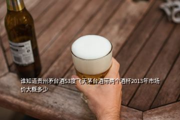 谁知道贵州矛台酒53度飞天茅台酒带两个酒杯2013年市场价大概多少